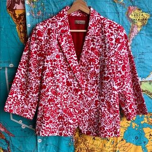 I.E. Red & White Floral Blazer Jacket - Women's
